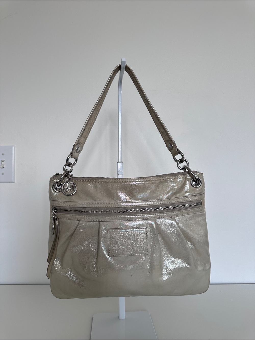 Coach Poppy Hippie Metallic Silver Shoulder Bag